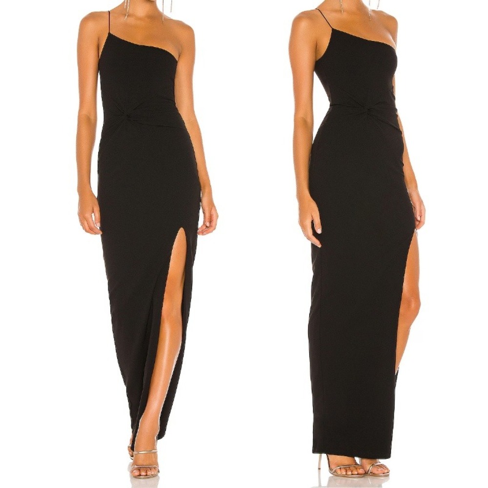Nookie Black Lust One Shoulder Gown Maxi‎ Dress Side Slit Size Medium